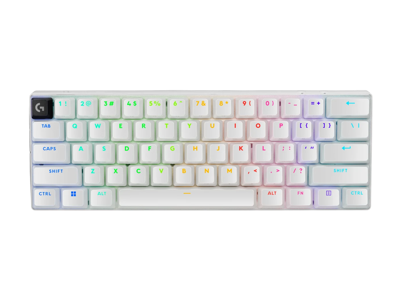 Logitech G PRO X 60 white wireless gaming keyboard, top-down front view showing the 60% layout
