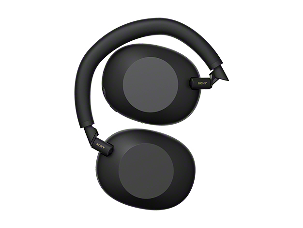 Sony WH-1000XM6 wireless headphones in black, folded compact structure