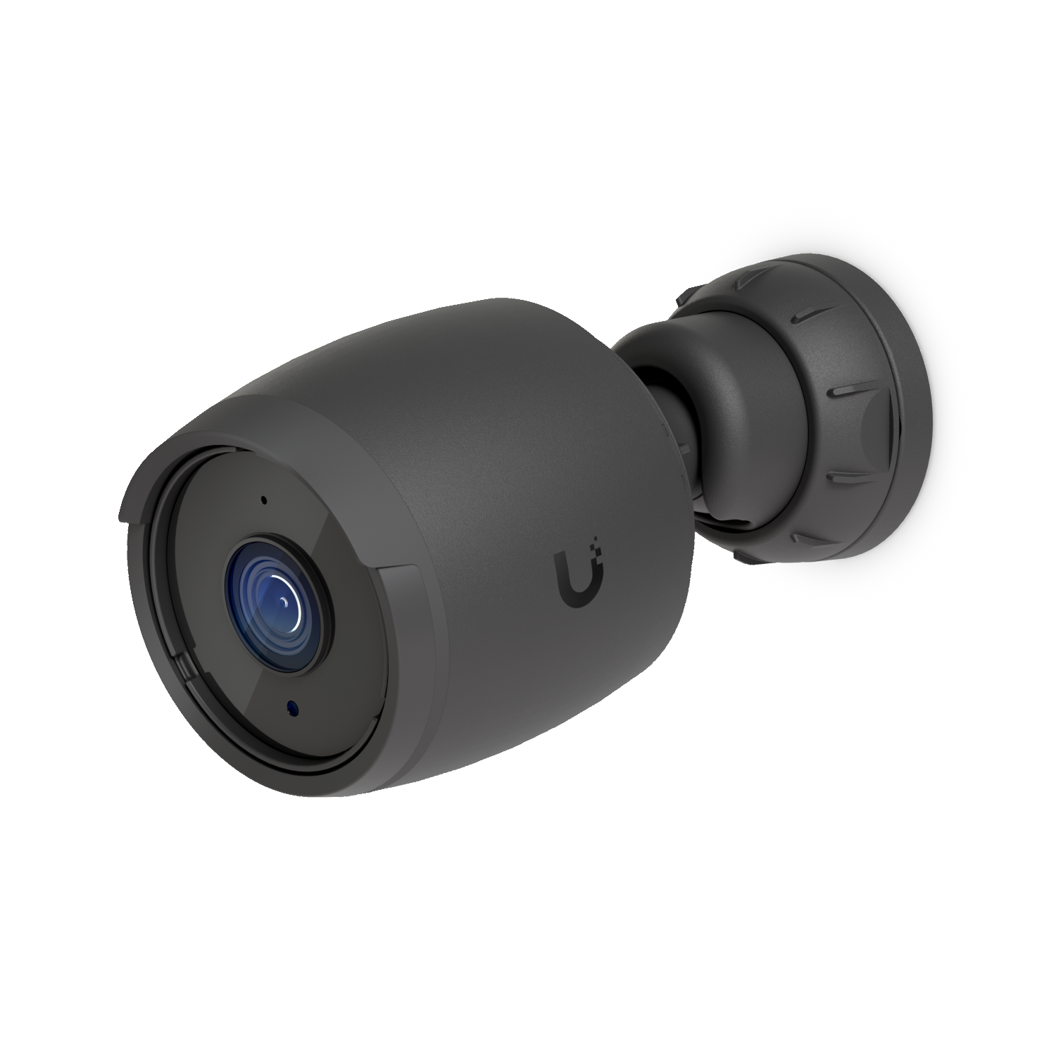 Angled detail view of the UniFi Protect G6 Bullet camera in black showing the wide-angle lens and mounting arm