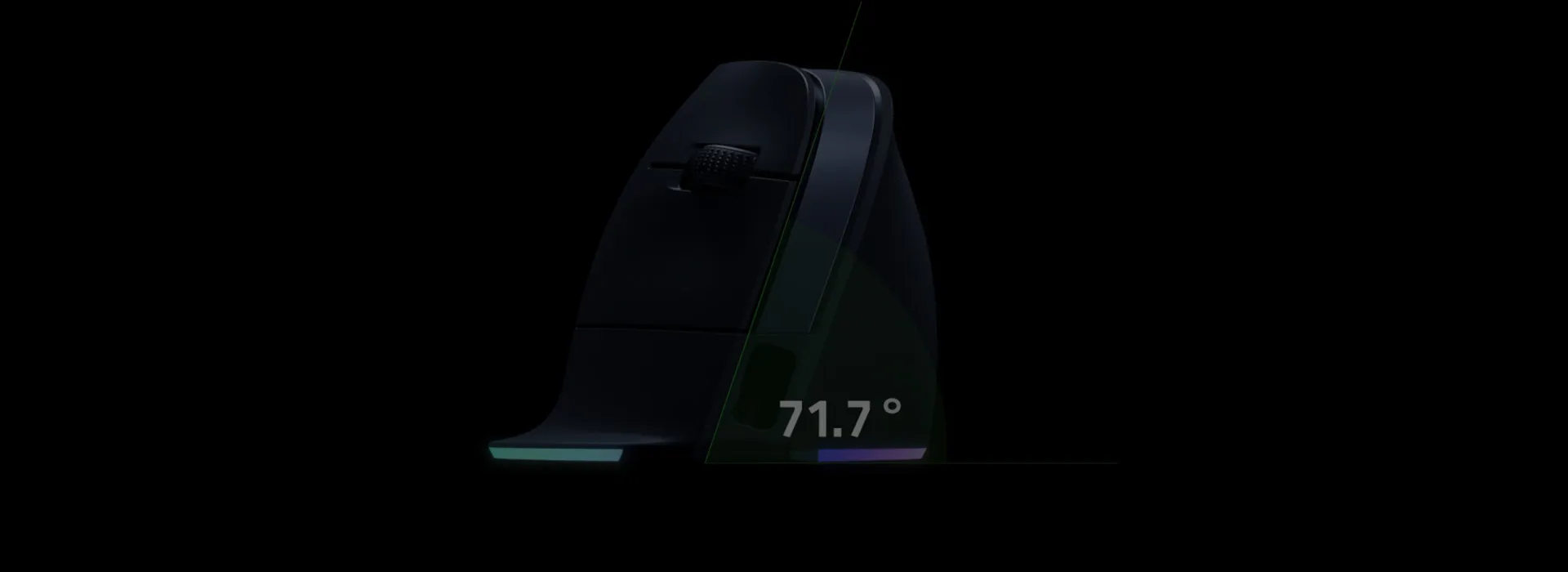 Razer Pro Click V2 Vertical Edition side profile diagram showing the 71.7-degree ergonomic vertical grip angle