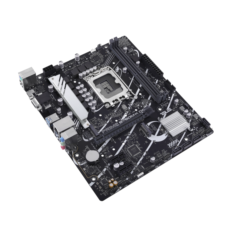 ASUS Prime B760M-K D4 motherboard high-angle tilted perspective view