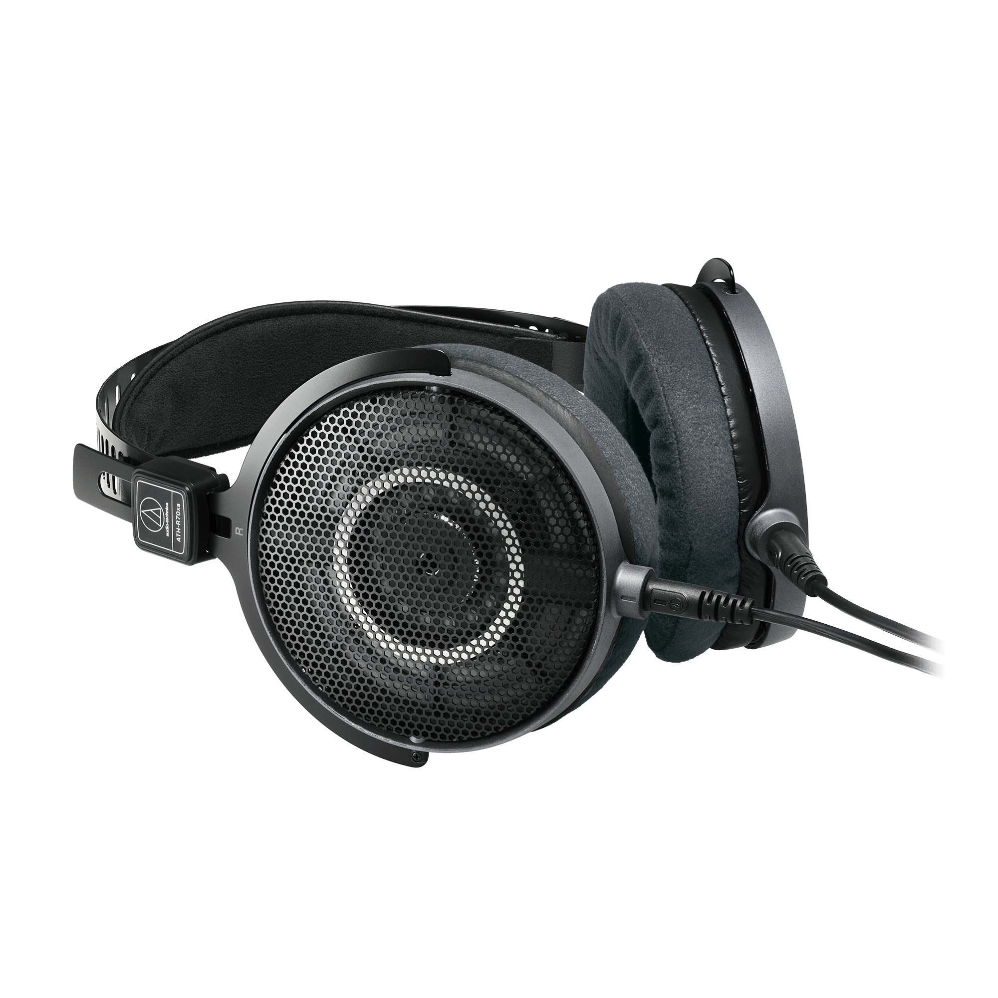 Audio-Technica ATH-R70xa angled view showing breathable velour cushions and driver housing