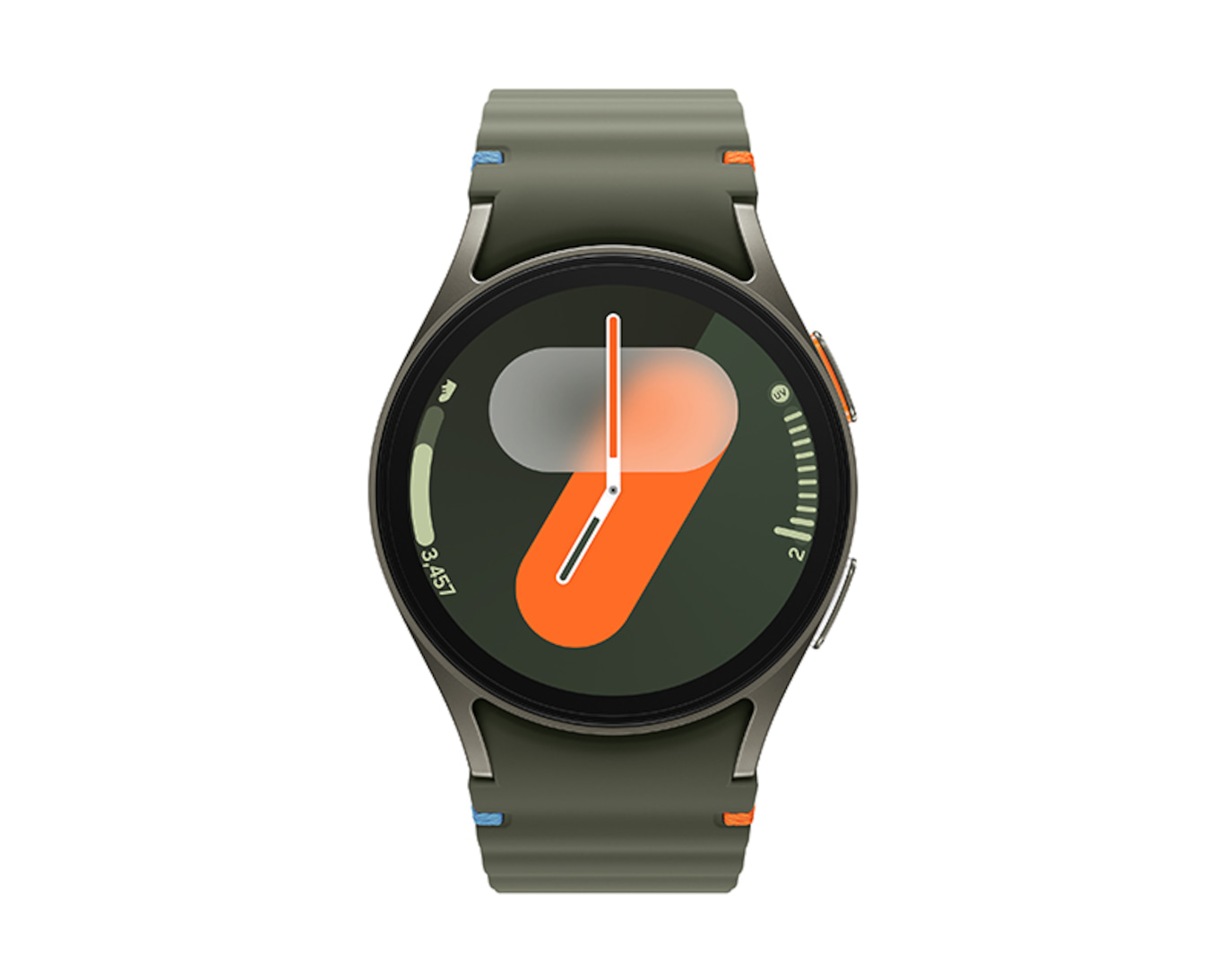 Samsung Galaxy Watch7 44mm LTE side angle profile showing digital crown and push buttons