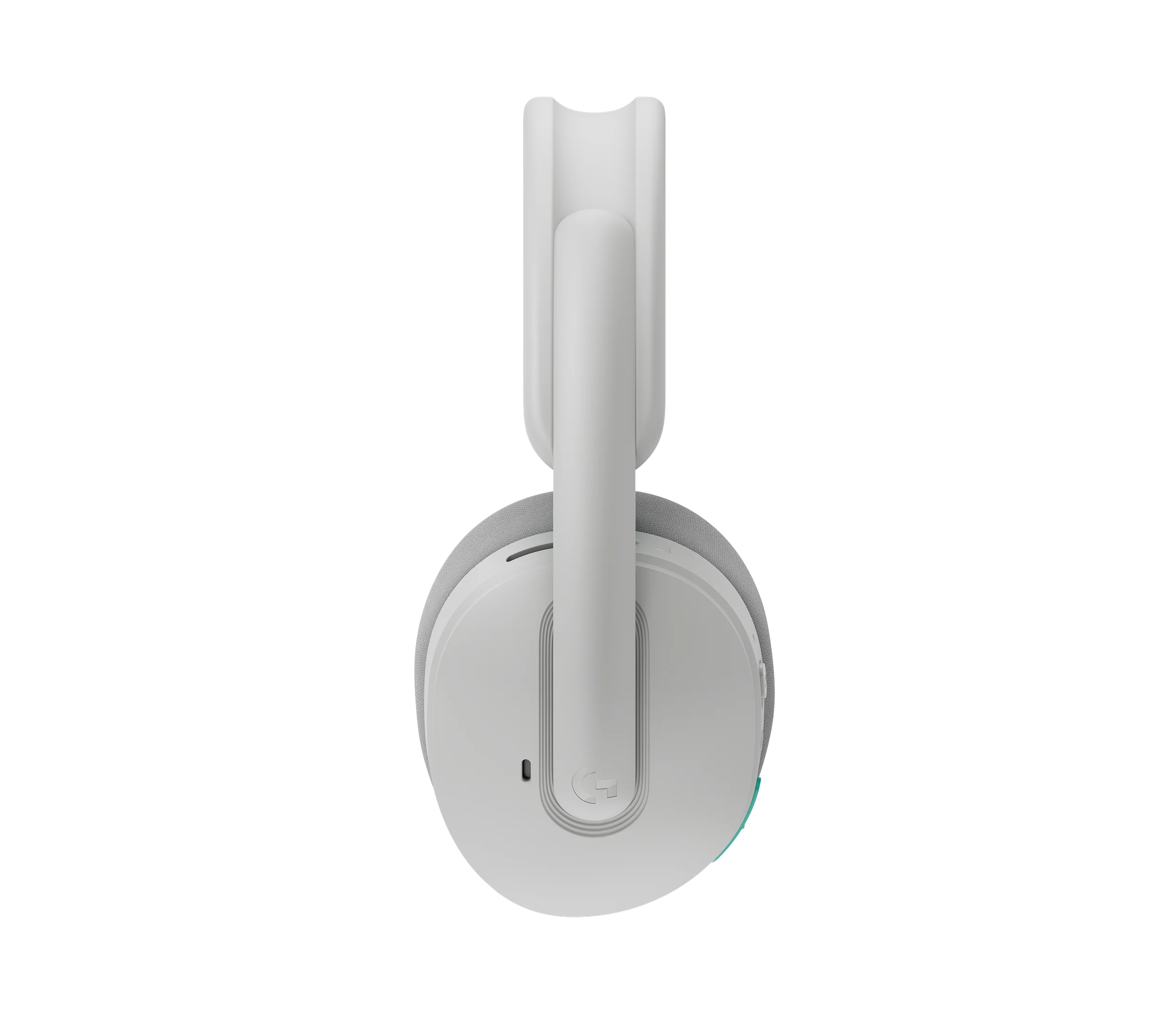 Logitech G325 LIGHTSPEED wireless gaming headset in white, left profile showing earcup and headband adjustment