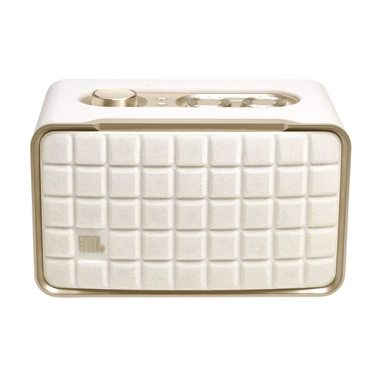 Front view of JBL Authentics 200 White and Gold