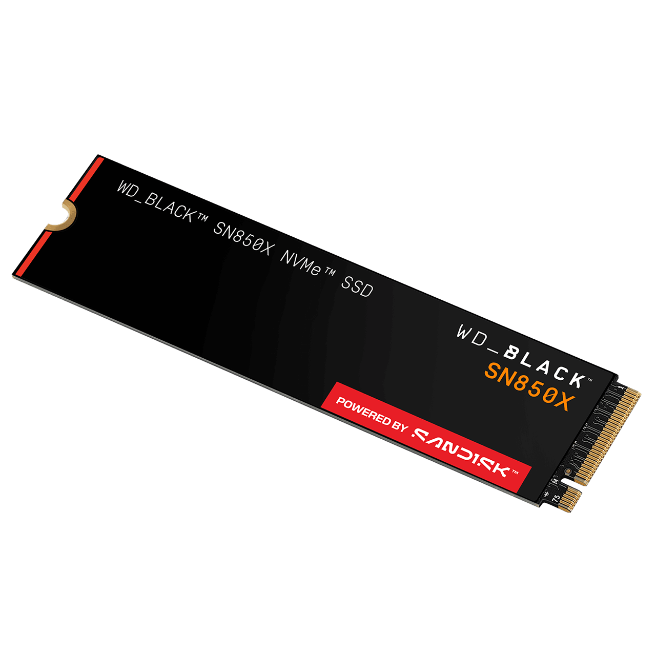 WD_BLACK SN850X black bare M.2 SSD, angled view without heatsink
