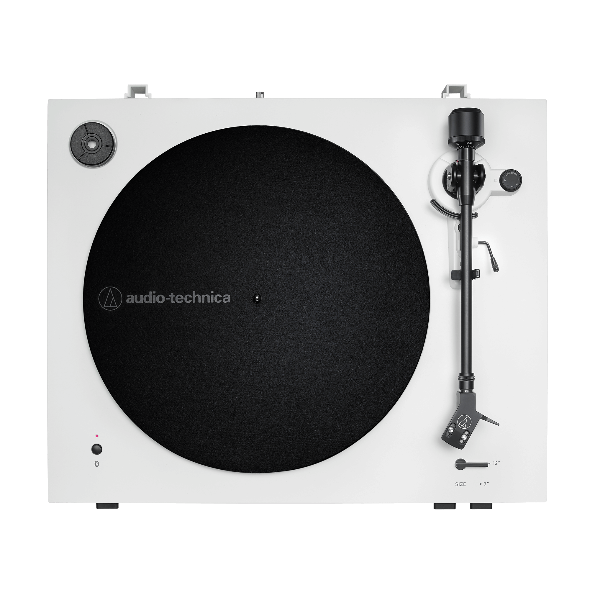 Audio-Technica AT-LP3XBT-WH side profile view displaying tonearm assembly
