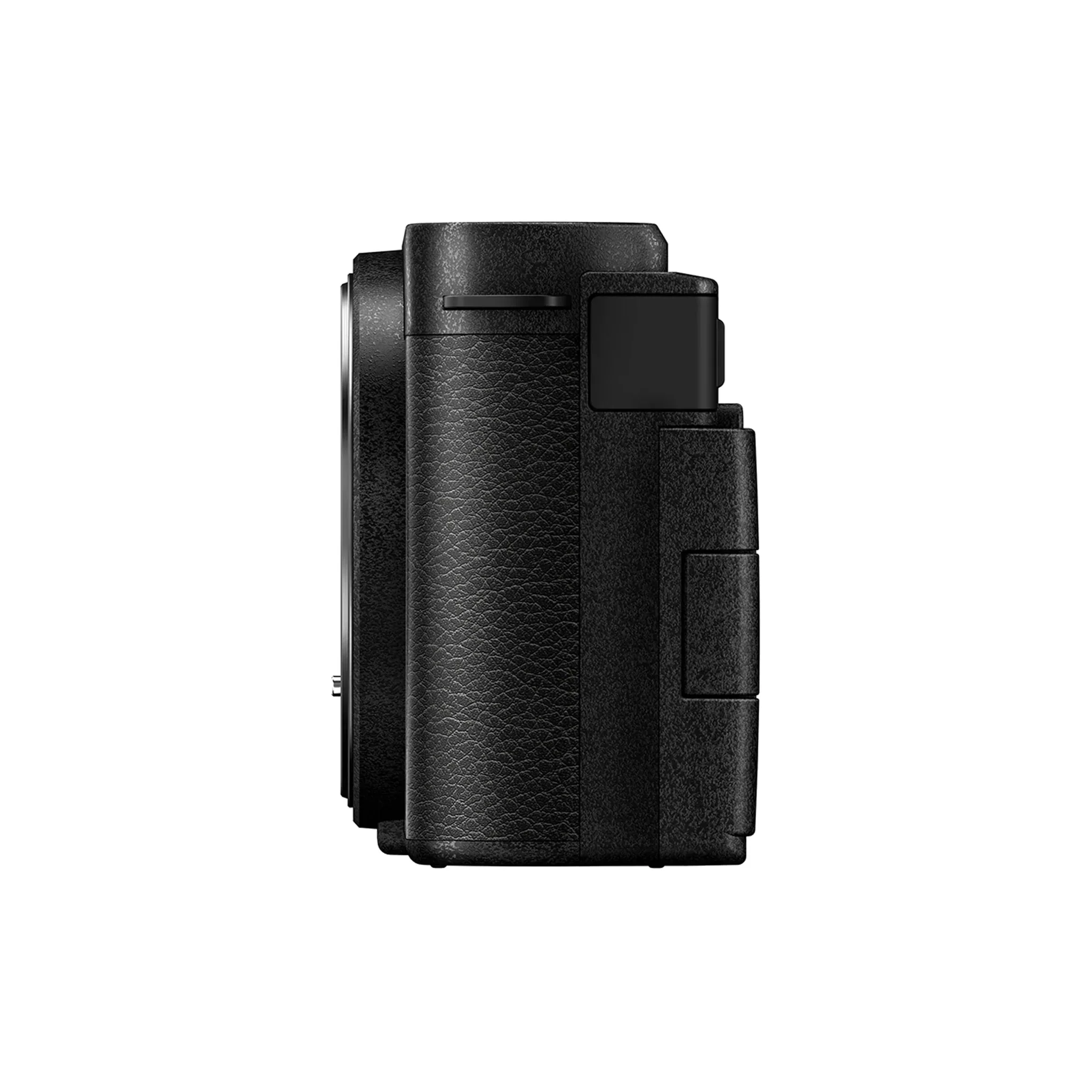 Side profile of the black Panasonic LUMIX S9 body showing its compact, viewfinder-less top plate