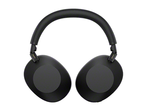Sony WH-1000XM6 wireless headphones in black, earcups rotated flat