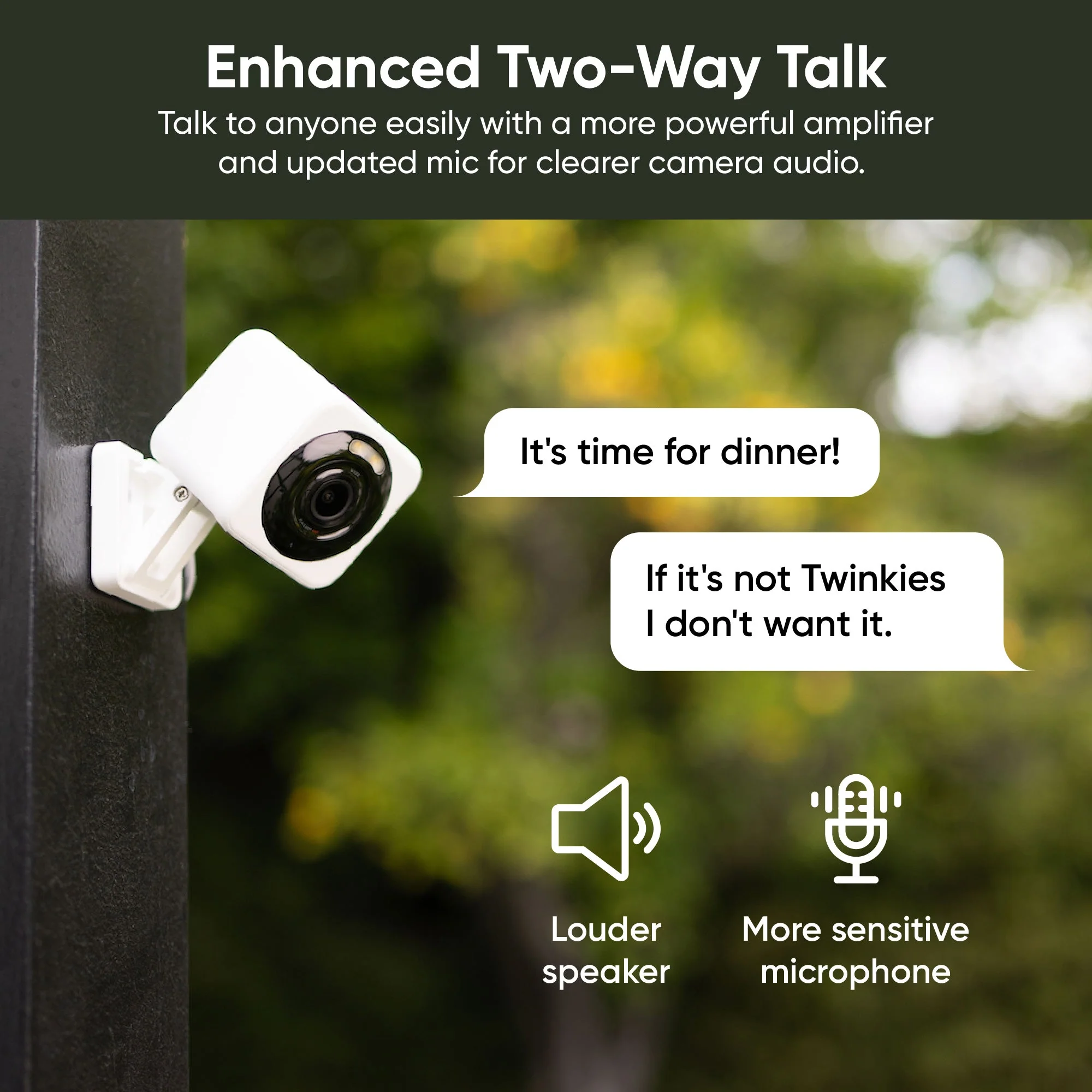 Wyze Cam v4 in white mounted outdoors on a metal railing bracket, angled toward the camera