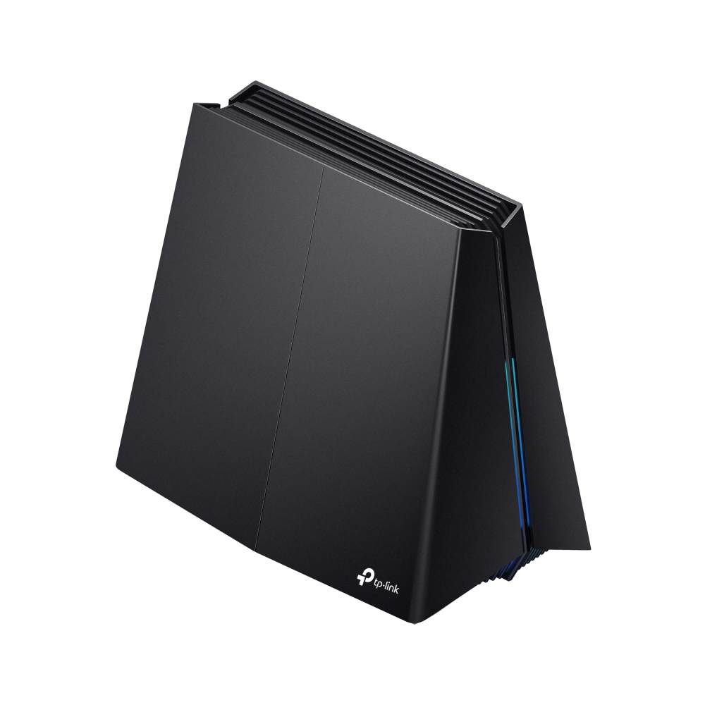 Top view of TP-Link Archer GXE75 showcasing geometric cooling vents and angular aesthetic