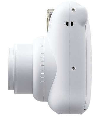 Fujifilm instax mini 12 instant camera in Clay White side perspective view