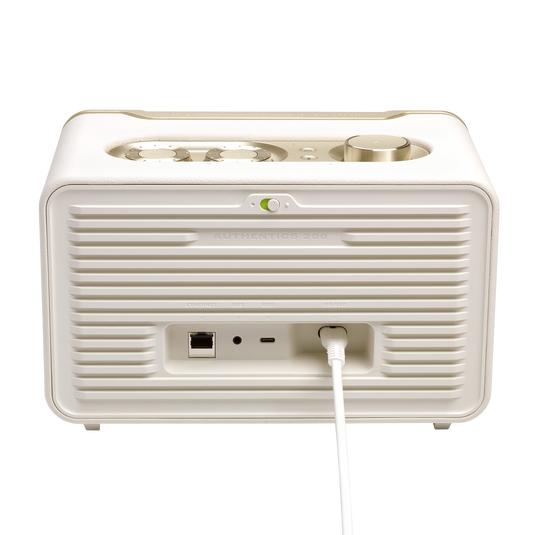 Rear view and ports of JBL Authentics 200 White and Gold
