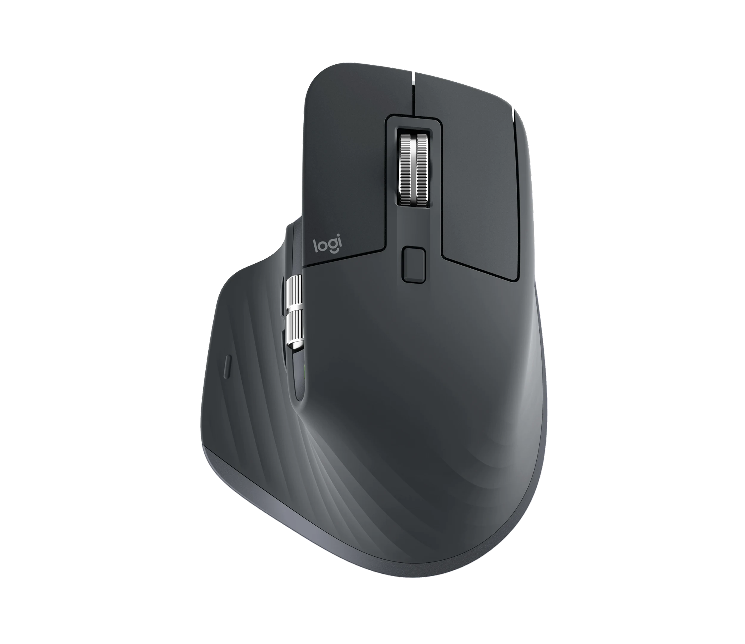 Logitech MX Master 3S wireless mouse in Graphite, top view showing MagSpeed scroll wheel and buttons