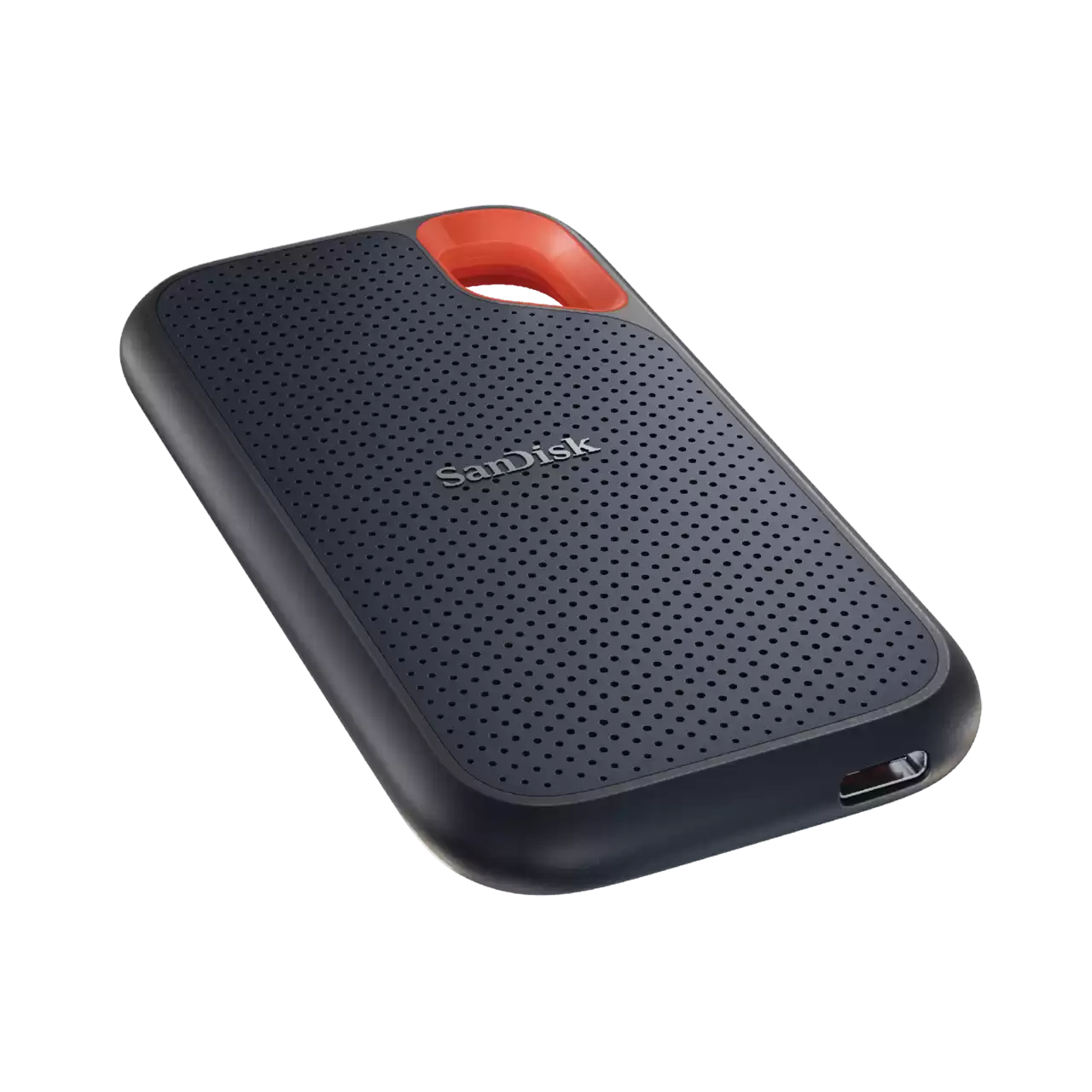 SanDisk 4TB Extreme Portable SSD flat view showing USB-C port