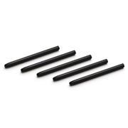 Five black Wacom standard replacement pen nibs arranged diagonally on a white background.