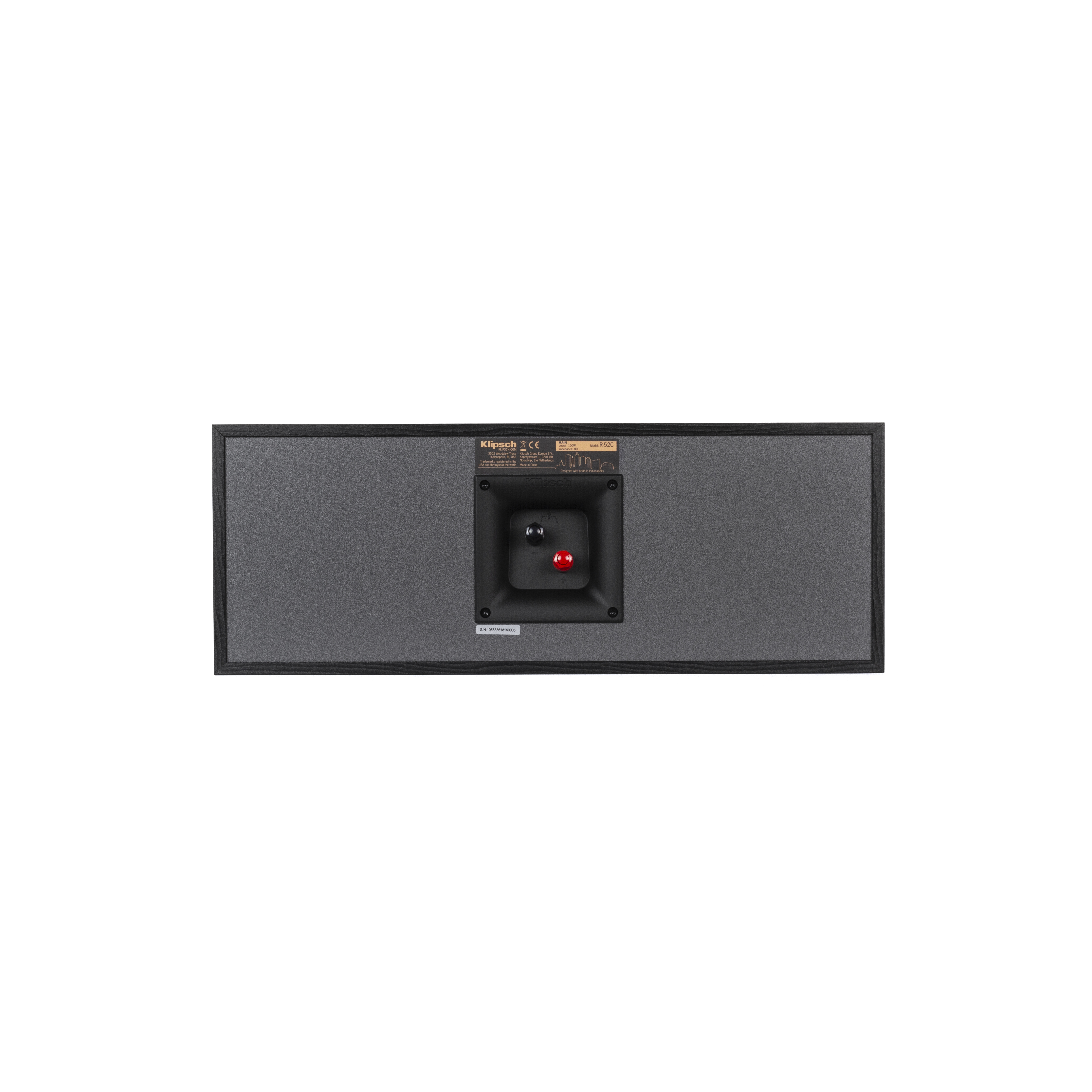 Klipsch R-52C Center Channel Speaker rear enclosure and speaker binding posts