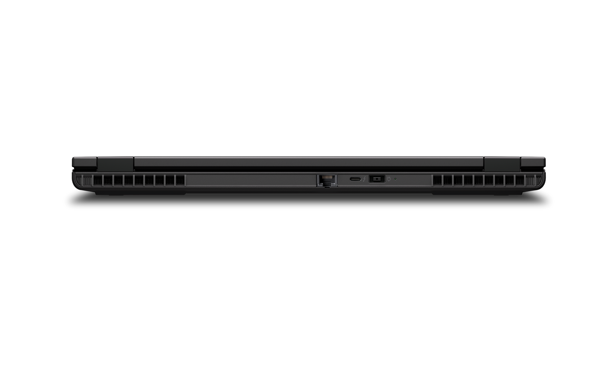 Lenovo ThinkPad P16v Gen 2 rear ports view showing Ethernet, secondary Thunderbolt 4, power connector, and vents