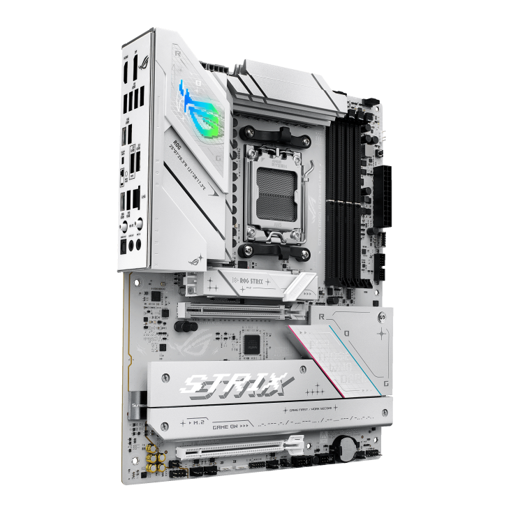 ASUS ROG STRIX B850-A GAMING WIFI motherboard front 45-degree angle perspective view
