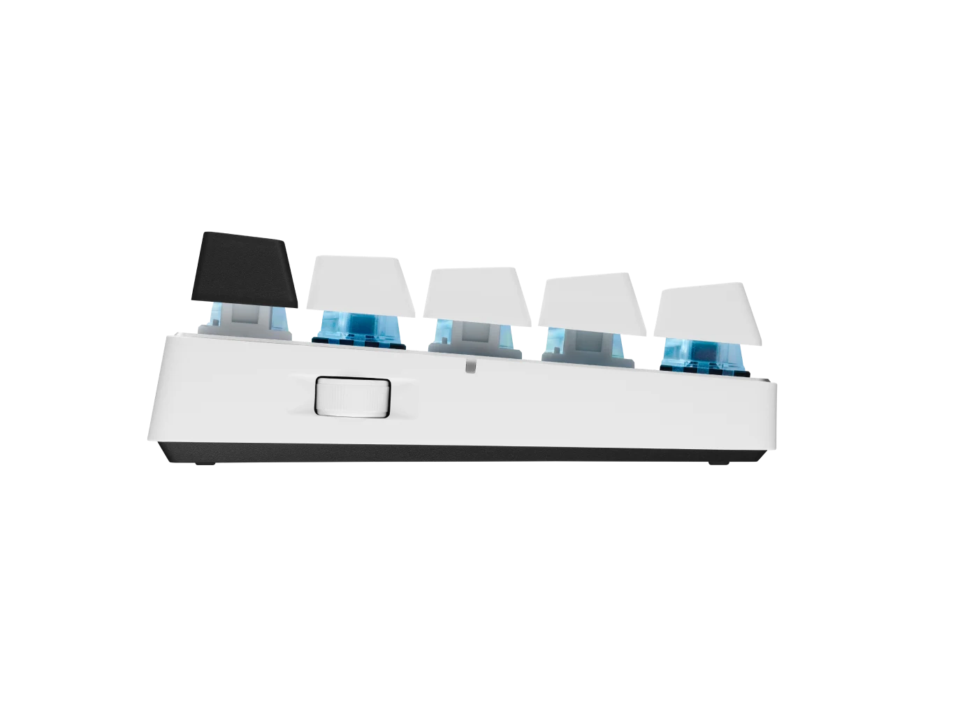 Close-up of the PRO X 60 white keyboard keys and LIGHTSYNC RGB lighting